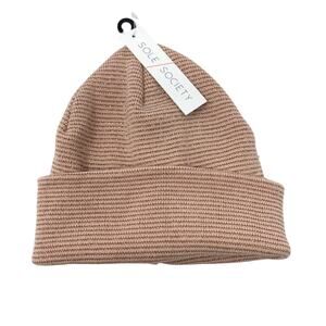 Sole Society Beanie Hat Unisex Blush Pink Knitted Folded Winter NEW